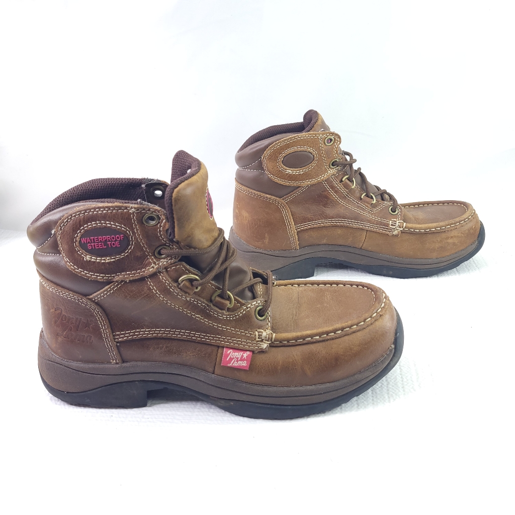 Tony Lama Steel Toe Ankle Boots Womens Size 9.5 B Brown Leather Safety Work Shoe